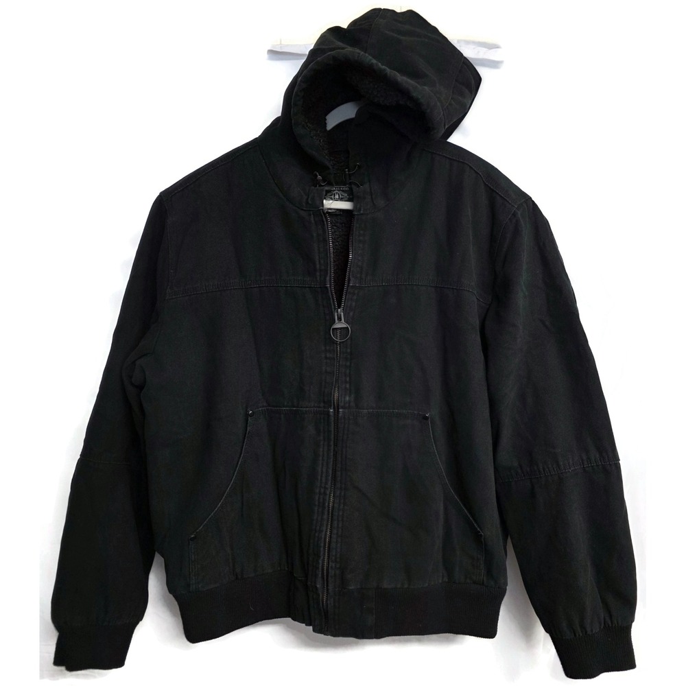GH Bass & Co Canvas Jacket Mens XL Black Hooded Duck Sherpa Lined Workwear Y2K